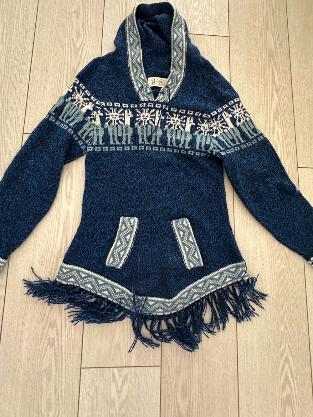 Alpaca Cozy Navy Blue Fair Isle Pullover Sweater Made in Peru